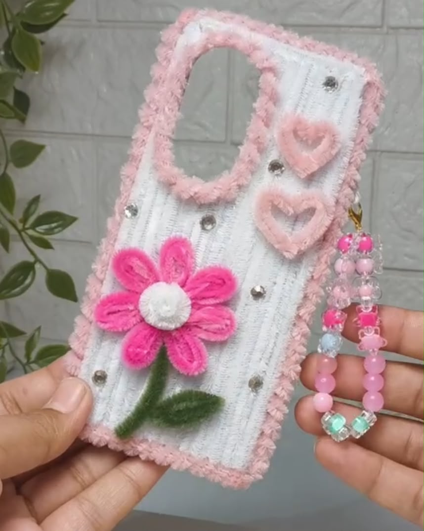 White and Pink Pipe Cleaner Phone Cover