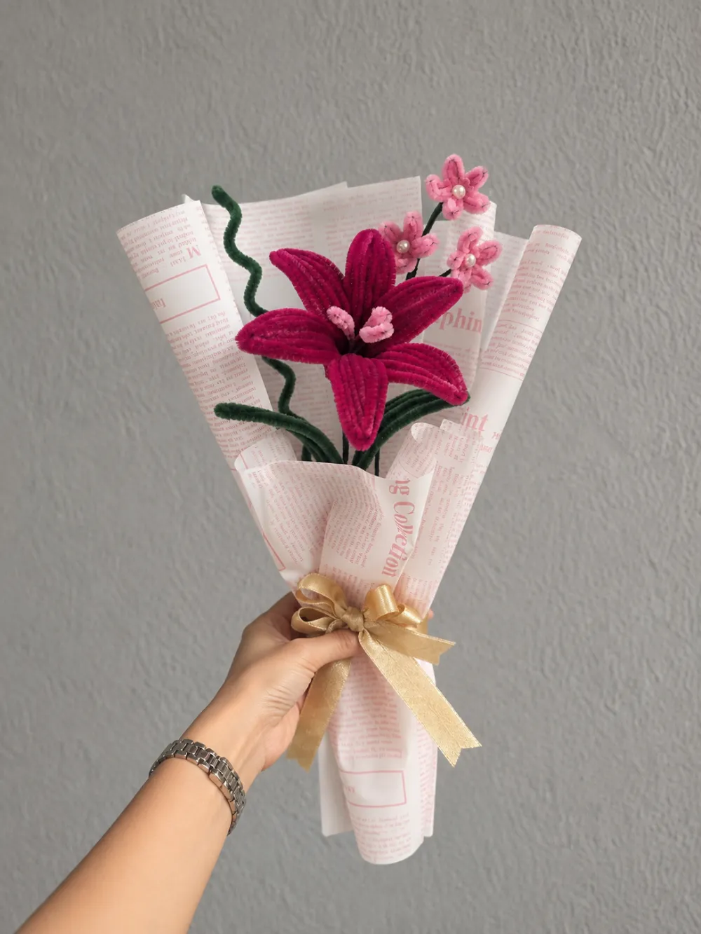 Pink Lily Pipe Cleaner Flower Bouquet