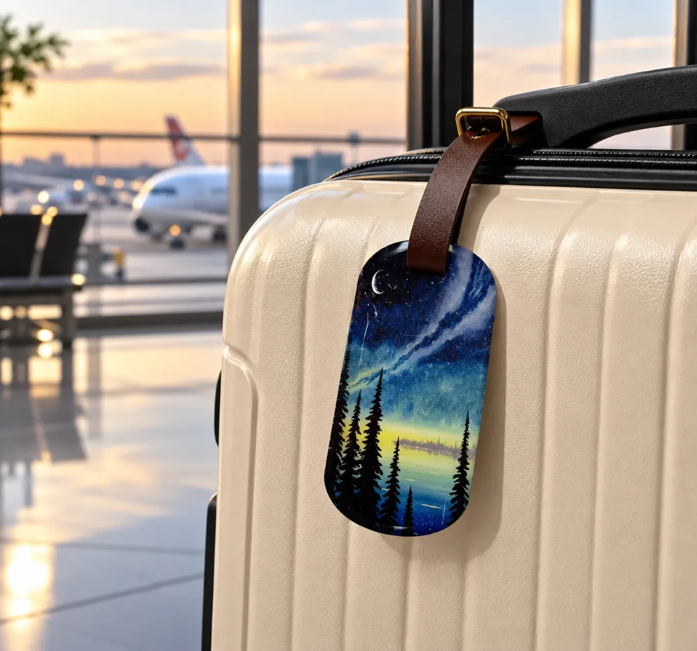 Northern Lights Forest Luggage Tag