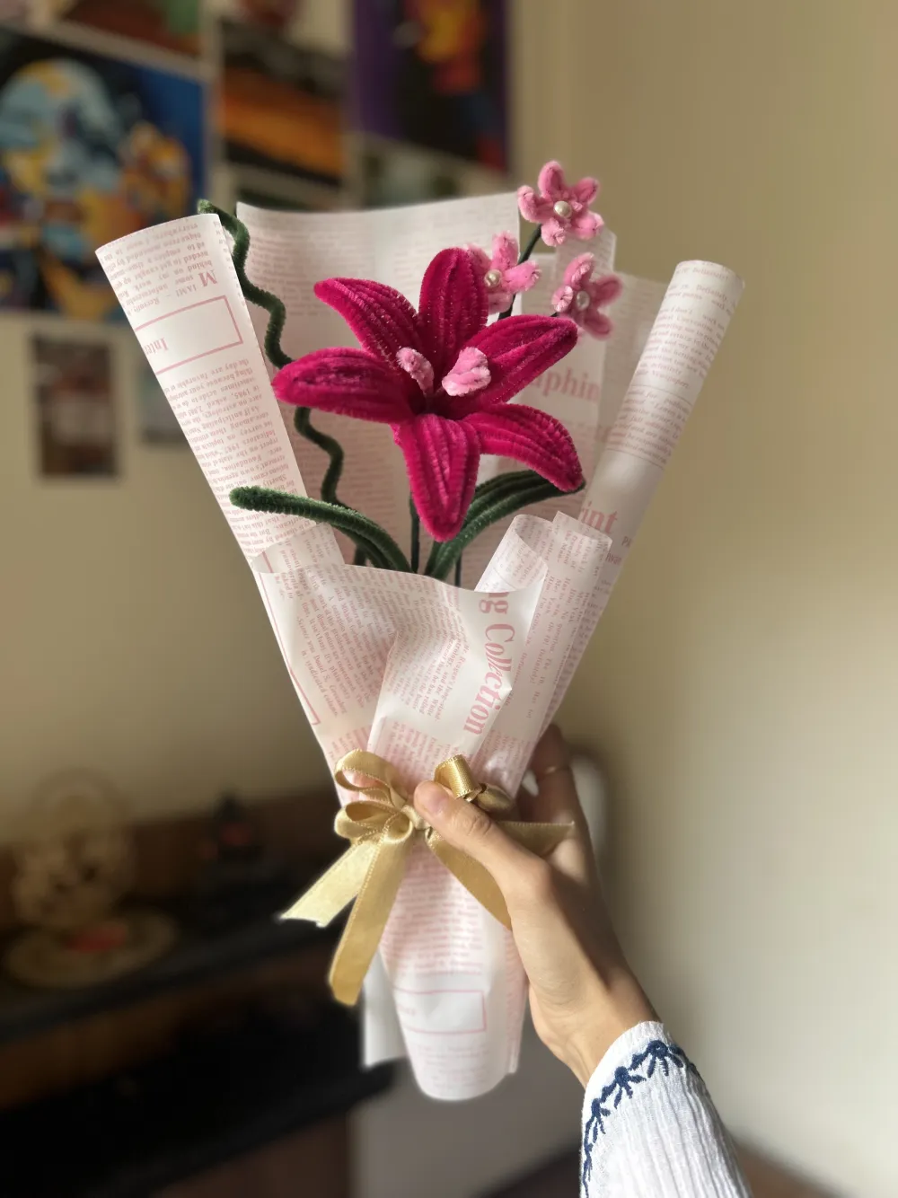 Pink Lily Pipe Cleaner Flower Bouquet