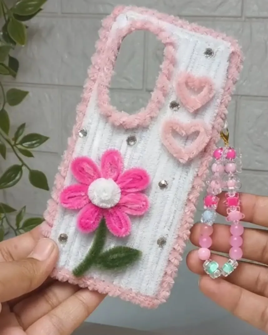White and Pink Pipe Cleaner Phone Cover