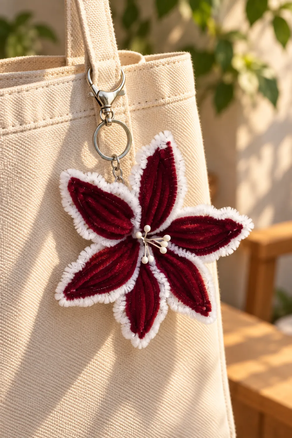 Maroon & White Bag Charm