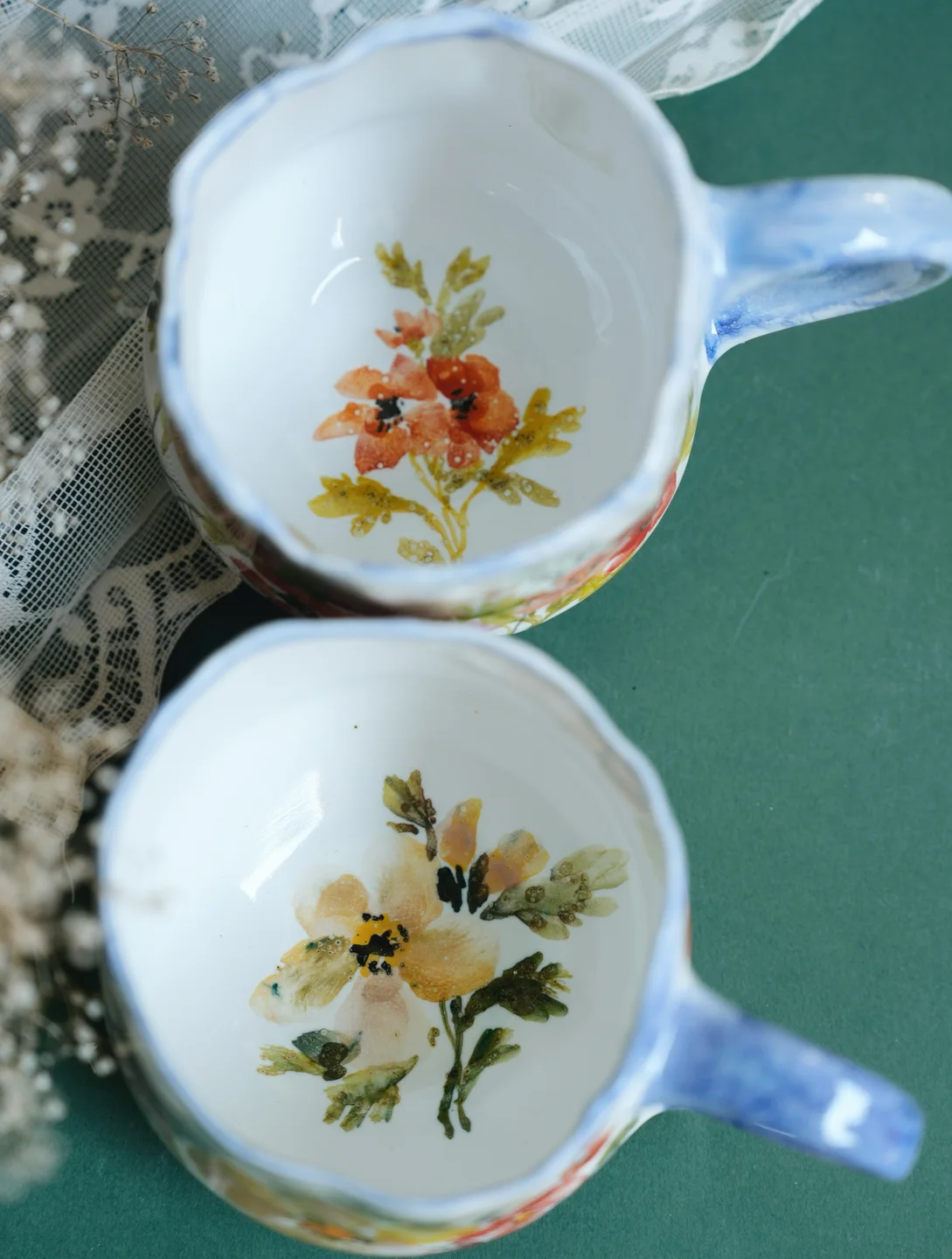 Porcelain mug, Summer porcelain pot with flowers and insects, housewarming gift, new home decor — view 4 • Jane and Mery