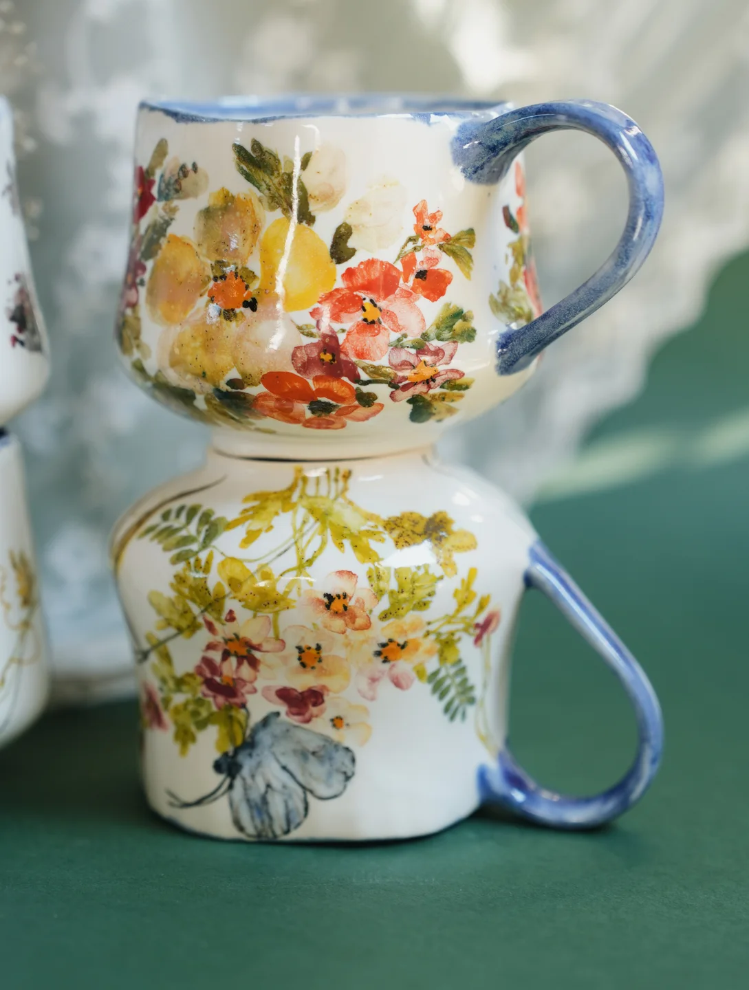 Porcelain mug, Summer porcelain pot with flowers and insects, housewarming gift, new home decor — view 6 • Jane and Mery