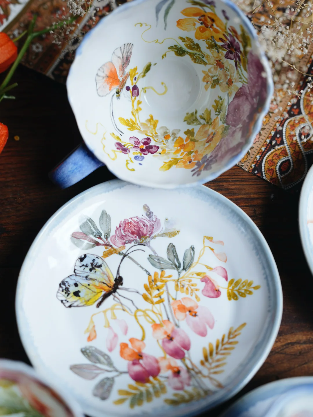 Porcelain mug, A small curly pot with insects, housewarming gift, new home decor — view 2 • Jane and Mery