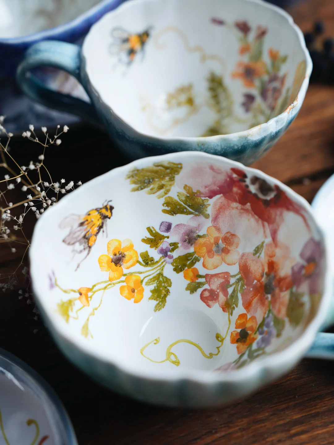 Porcelain mug, A small curly pot with insects, housewarming gift, new home decor — view 3 • Jane and Mery