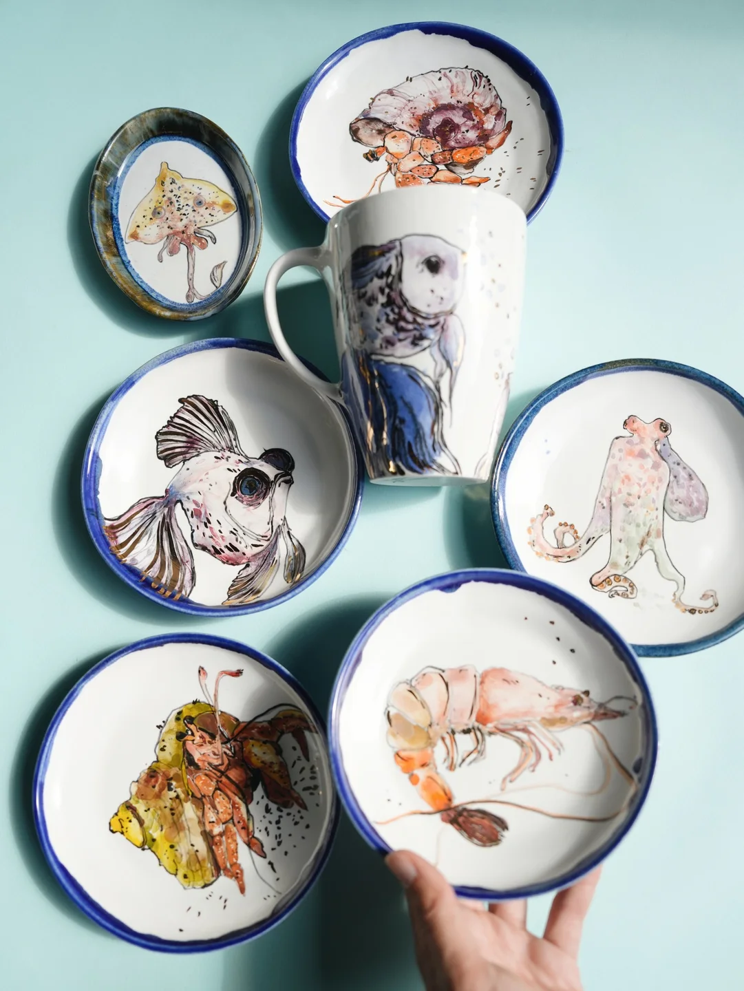 Porcelain plate, Series of porcelain tableware "Sea dwellers", housewarming gift, new… — Jane and Mery