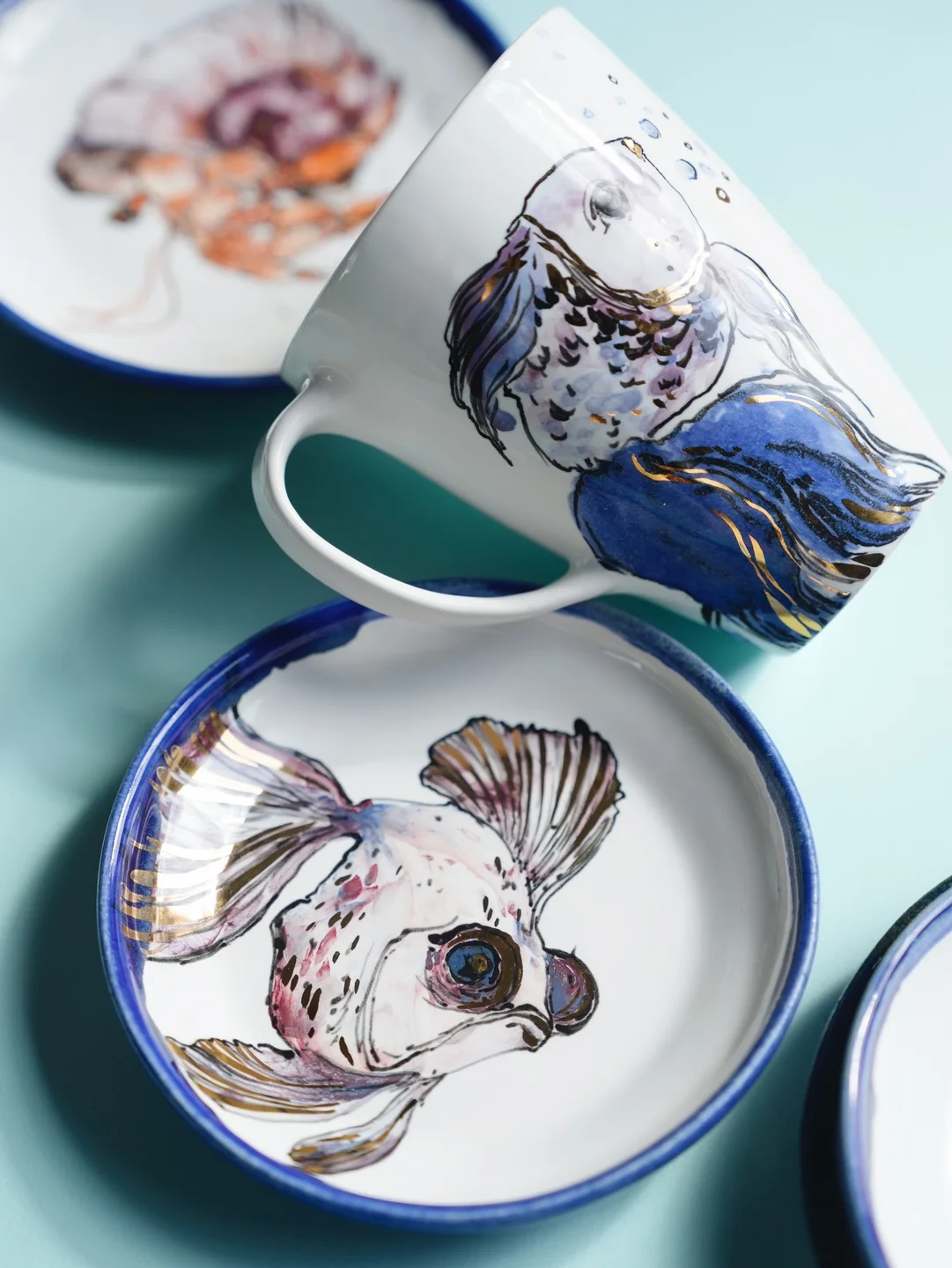 Porcelain plate, Series of porcelain tableware "Sea dwellers", housewarming gift, new home decor — view 2 • Jane and Mery