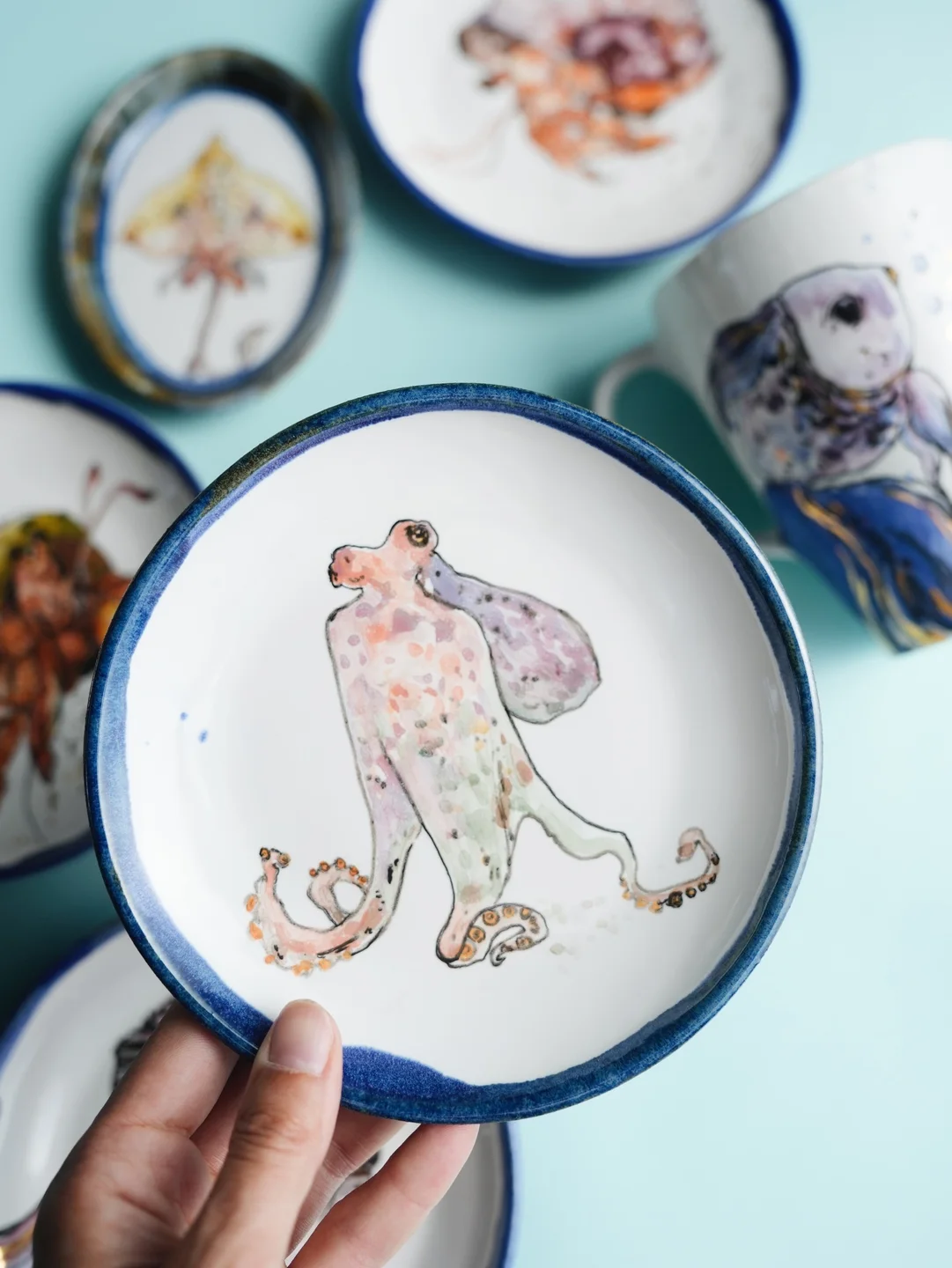 Porcelain plate, Series of porcelain tableware "Sea dwellers", housewarming gift, new home decor — view 3 • Jane and Mery