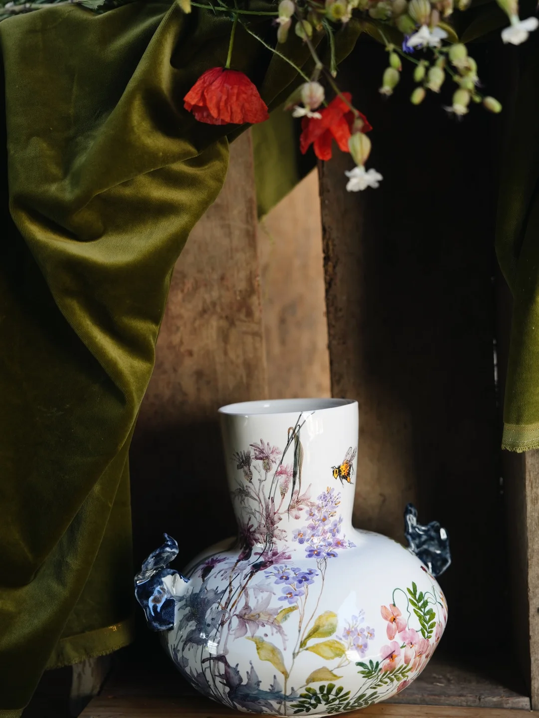 Porcelain vase with protea flower, artisan ceramic vase, housewarming gift, new home decor — view 3 • Jane and Mery
