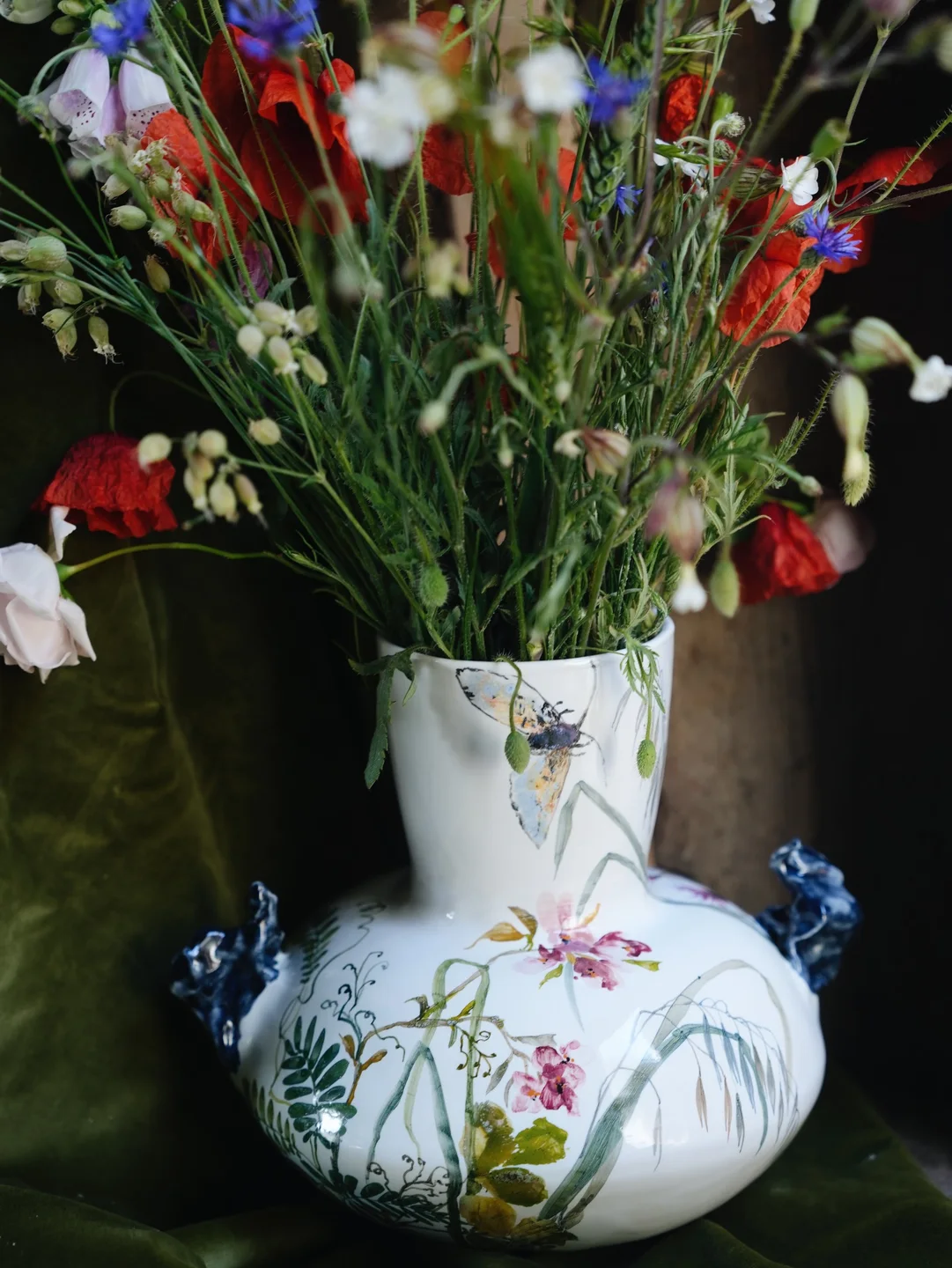 Porcelain vase with protea flower, artisan ceramic vase, housewarming gift, new home decor — view 4 • Jane and Mery