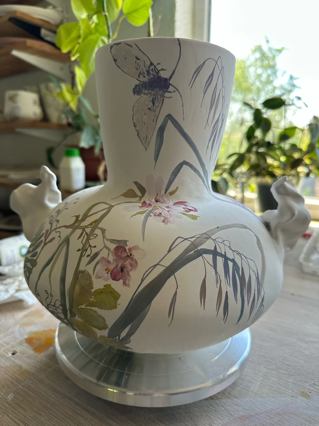 Porcelain vase with protea flower, artisan ceramic vase, housewarming gift, new home decor — view 5 • Jane and Mery