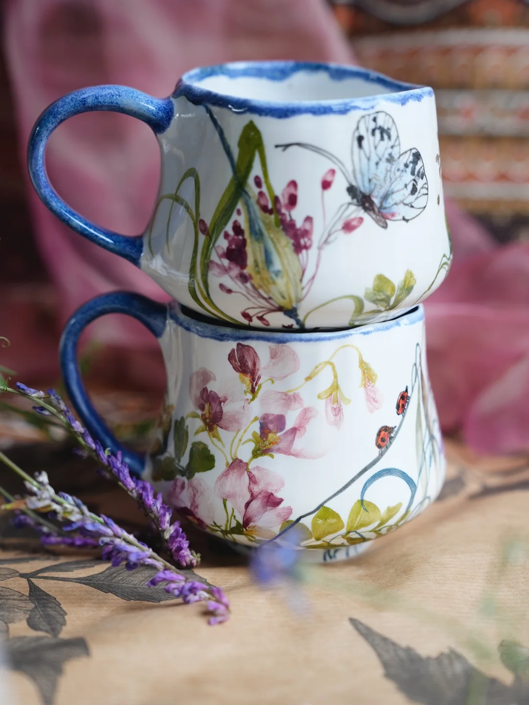 Porcelain mug, Pot with insects and herbs, housewarming gift, new home decor — view 3 • Jane and Mery