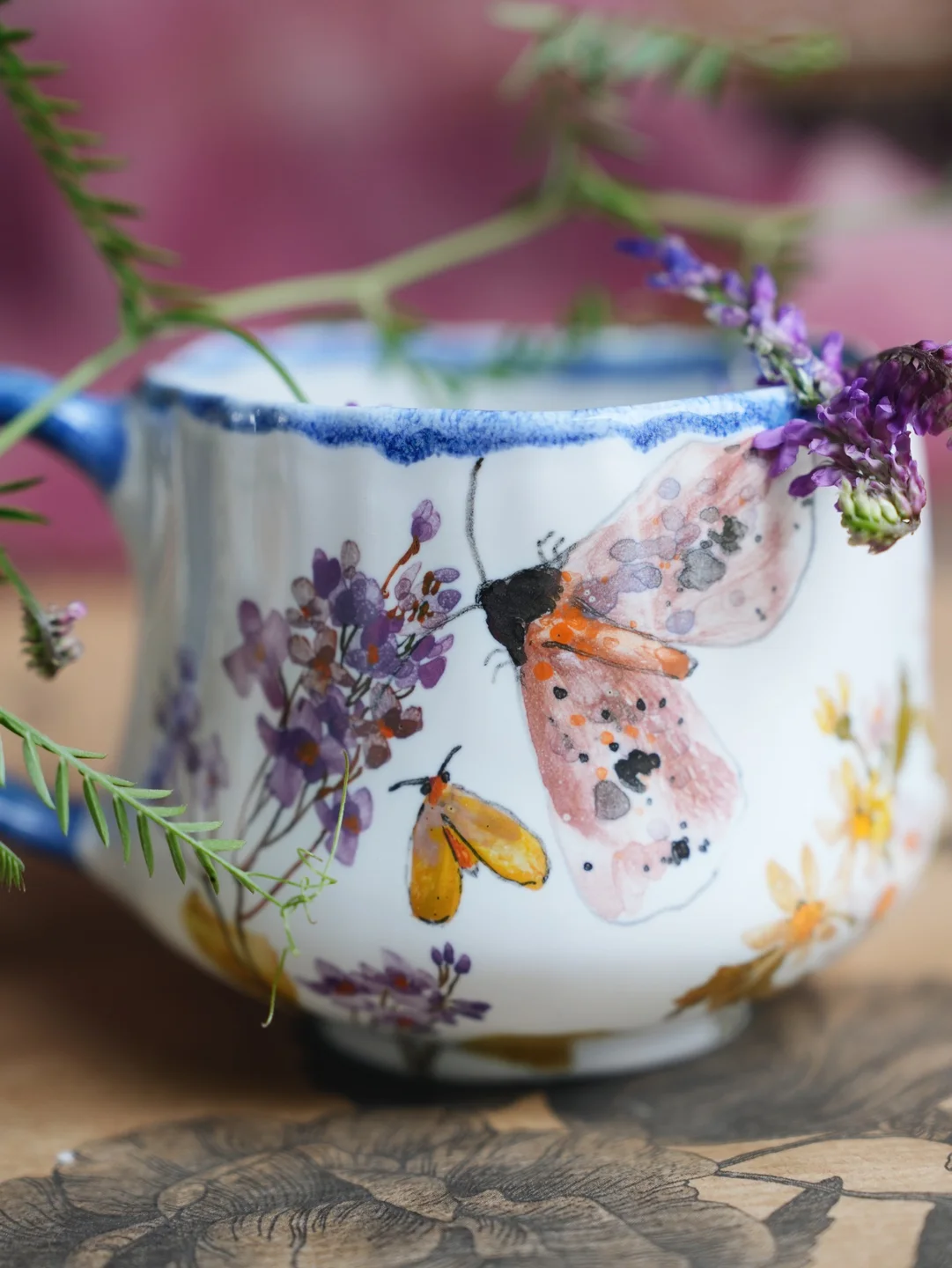 Porcelain mug, Pot with insects and herbs, housewarming gift, new home decor — view 4 • Jane and Mery
