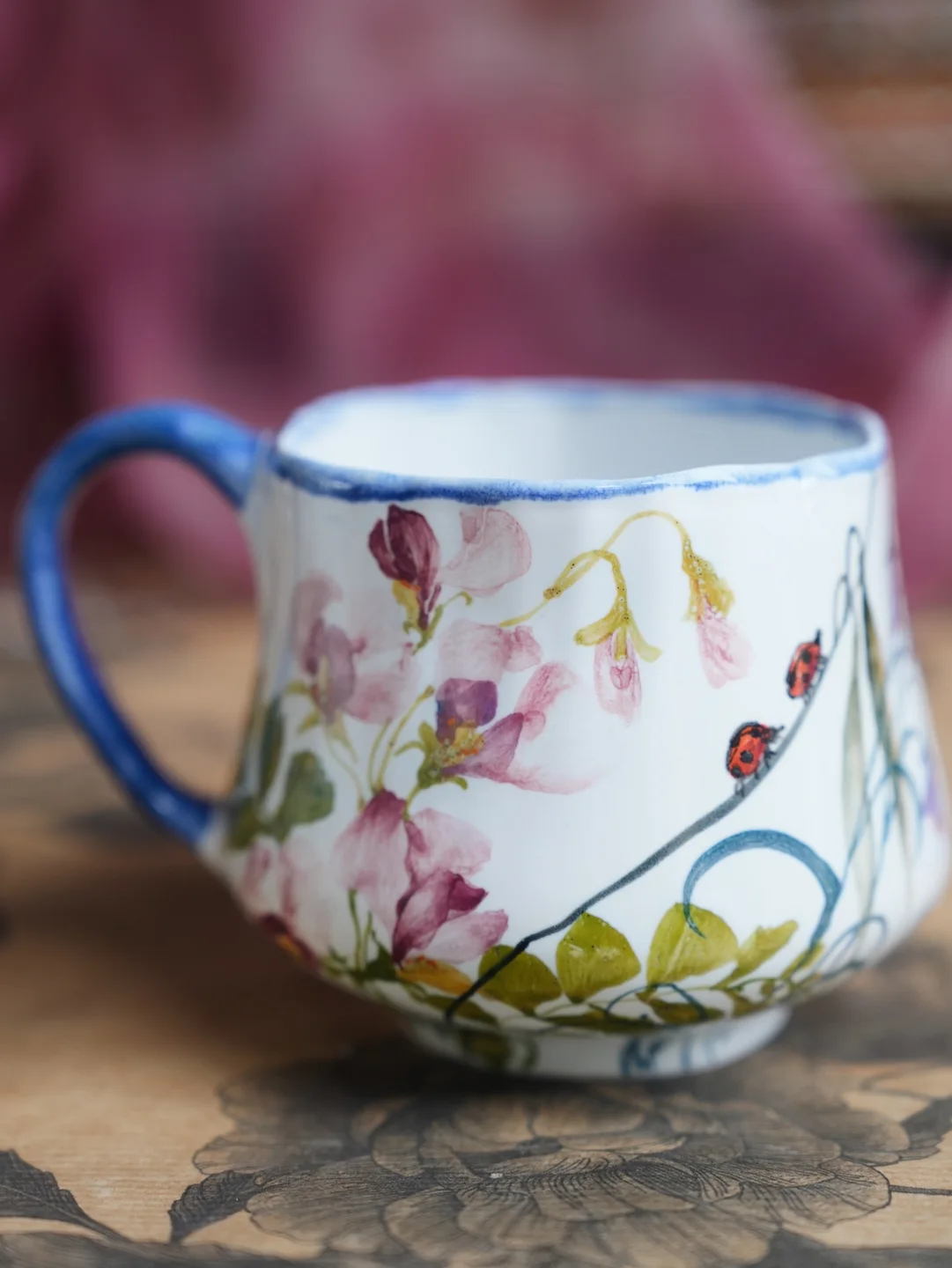 Porcelain mug, Pot with insects and herbs, housewarming gift, new home decor — view 5 • Jane and Mery