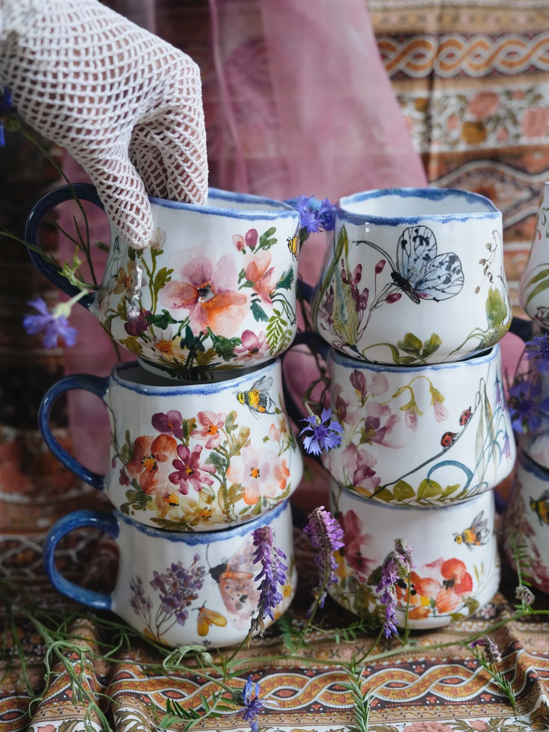 Porcelain mug, Pot with insects and herbs, housewarming gift, new home decor — view 6 • Jane and Mery