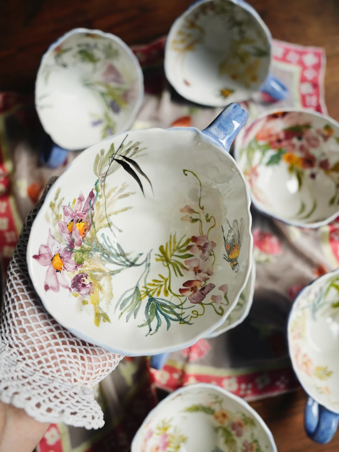 Porcelain mug, Curly bug with insects, housewarming gift, new home decor — view 3 • Jane and Mery