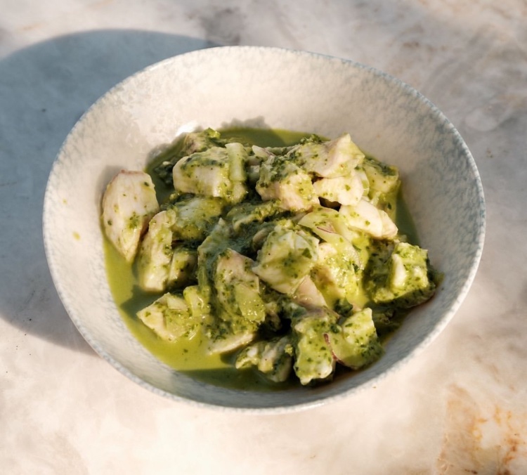 Basil-Sauced Marinated Sea Bass