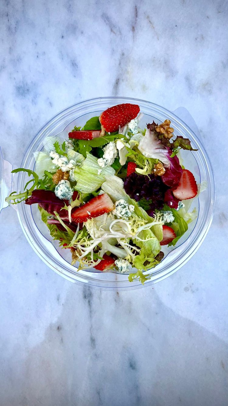 Mediterranean Salad with Strawberries & Rokfor Cheese