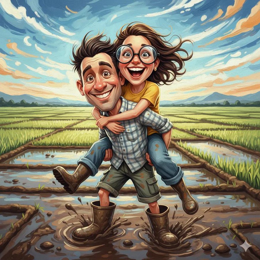 Create a 3D Caricature Friends in Rice Field