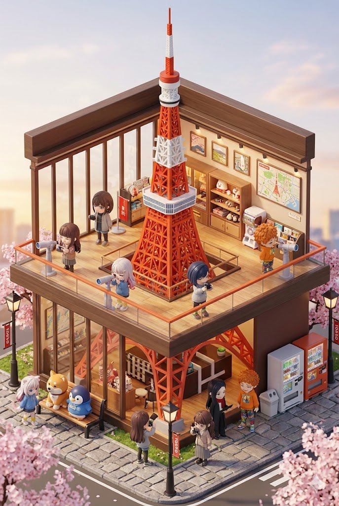 Create a chibi 3D Miniature Travel Landmark Concept