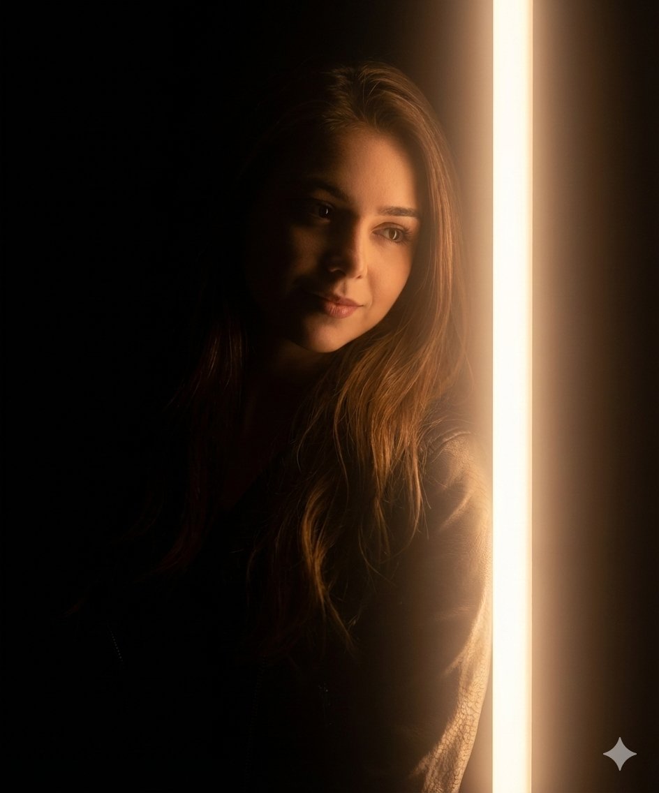 Create a cinematic Noir Light-Bar Portrait Edit