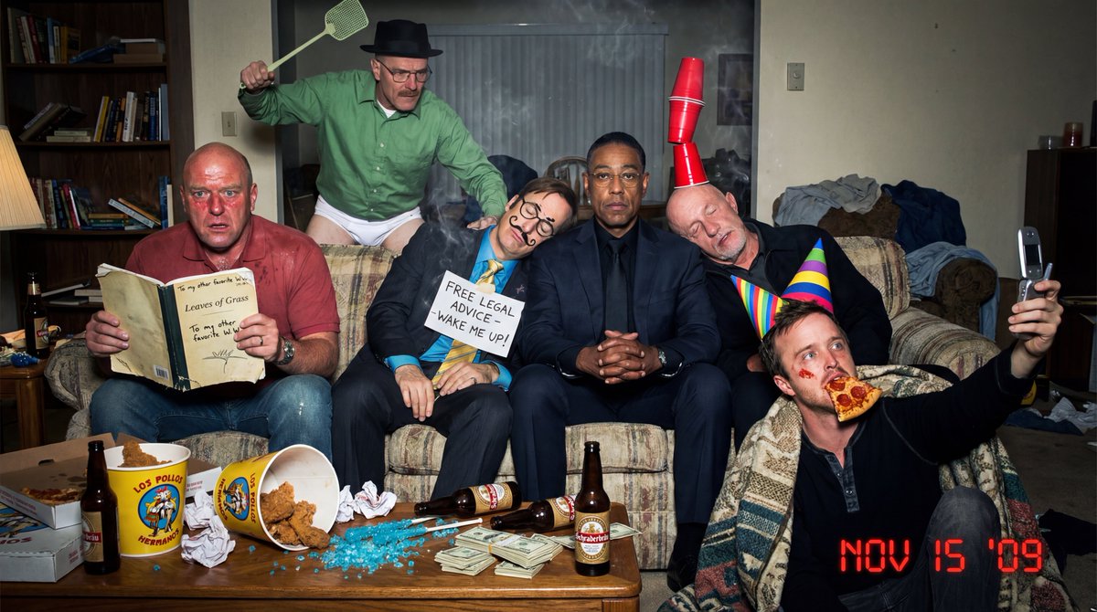 Create a chaotic Disposable Camera Party Scene (Breaking Bad Cast)