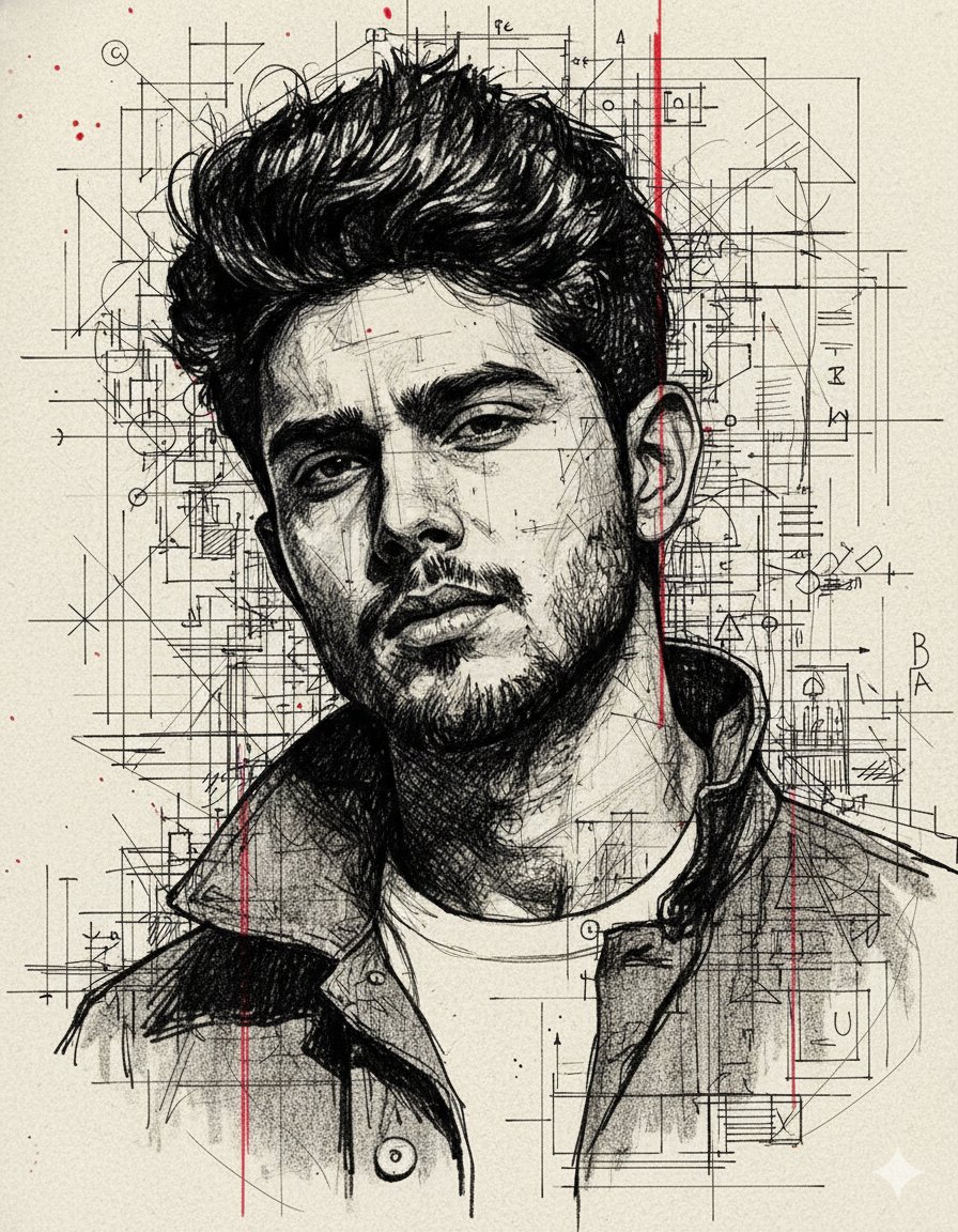 Create a charcoal Blueprint Expressive Sketch