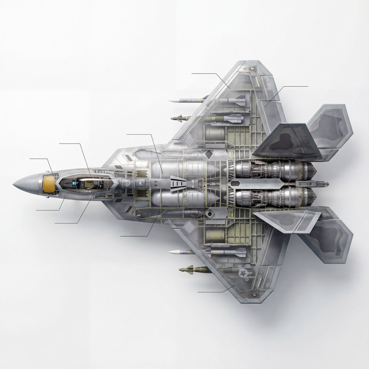 Create a stealth Fighter Cutaway From Jet Photo