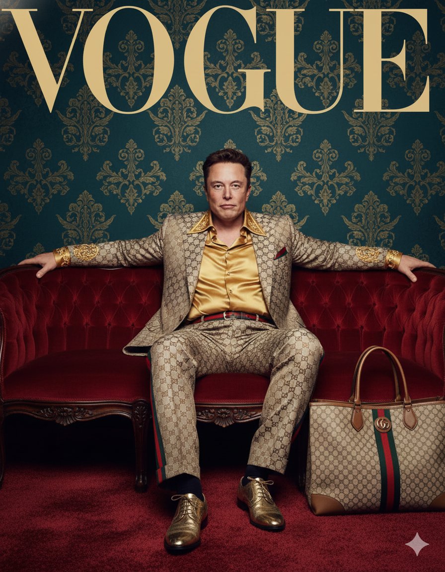 Create a gucci Editorial Fashion Portrait for Vogue Cover