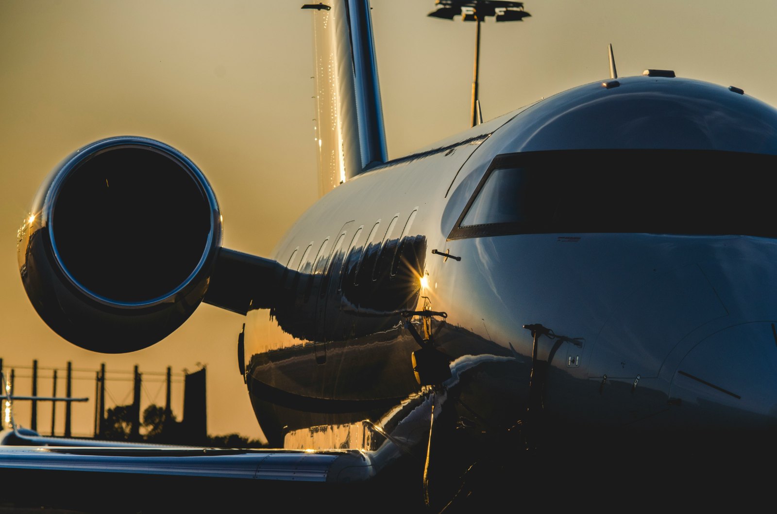 Business jet at sunset