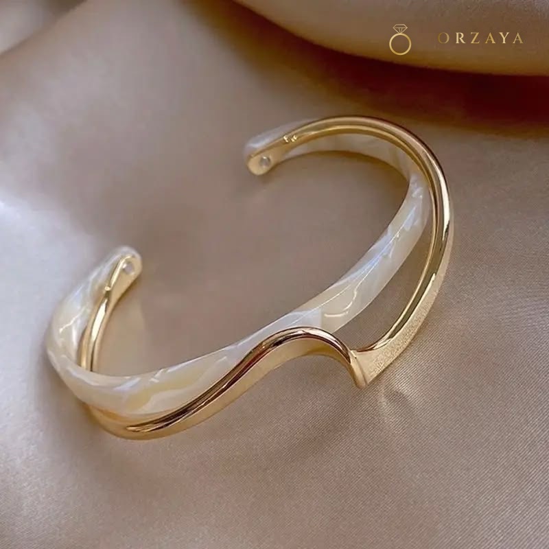 Celeste Marbled Stone Open Bangle — bangles in 316L Stainless Steel