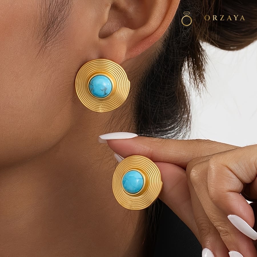 Turquoise Medallion Studs Earrings — earrings in 316L Stainless Steel