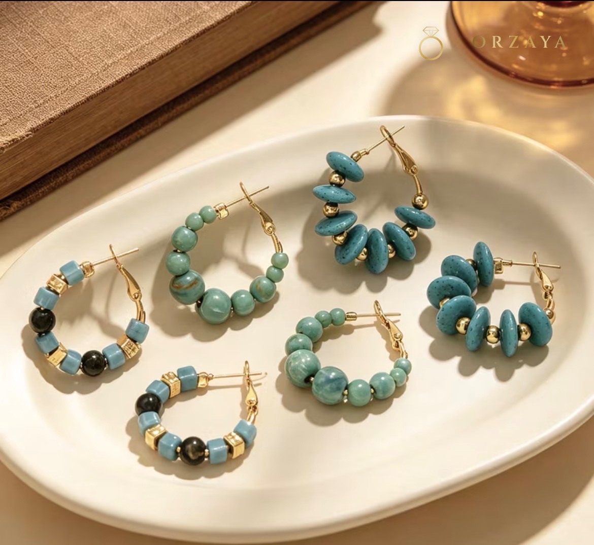 Turquoise Pebble Hoop Earrings — earrings in 316L Stainless Steel