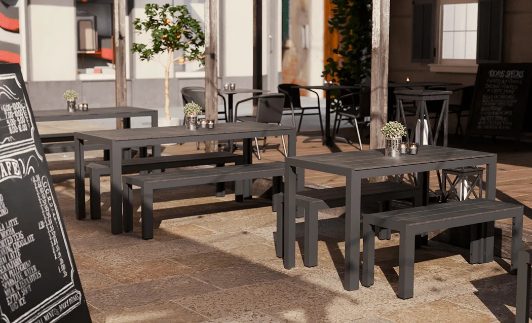 2-seater bench Torger in a reference hospitality setting