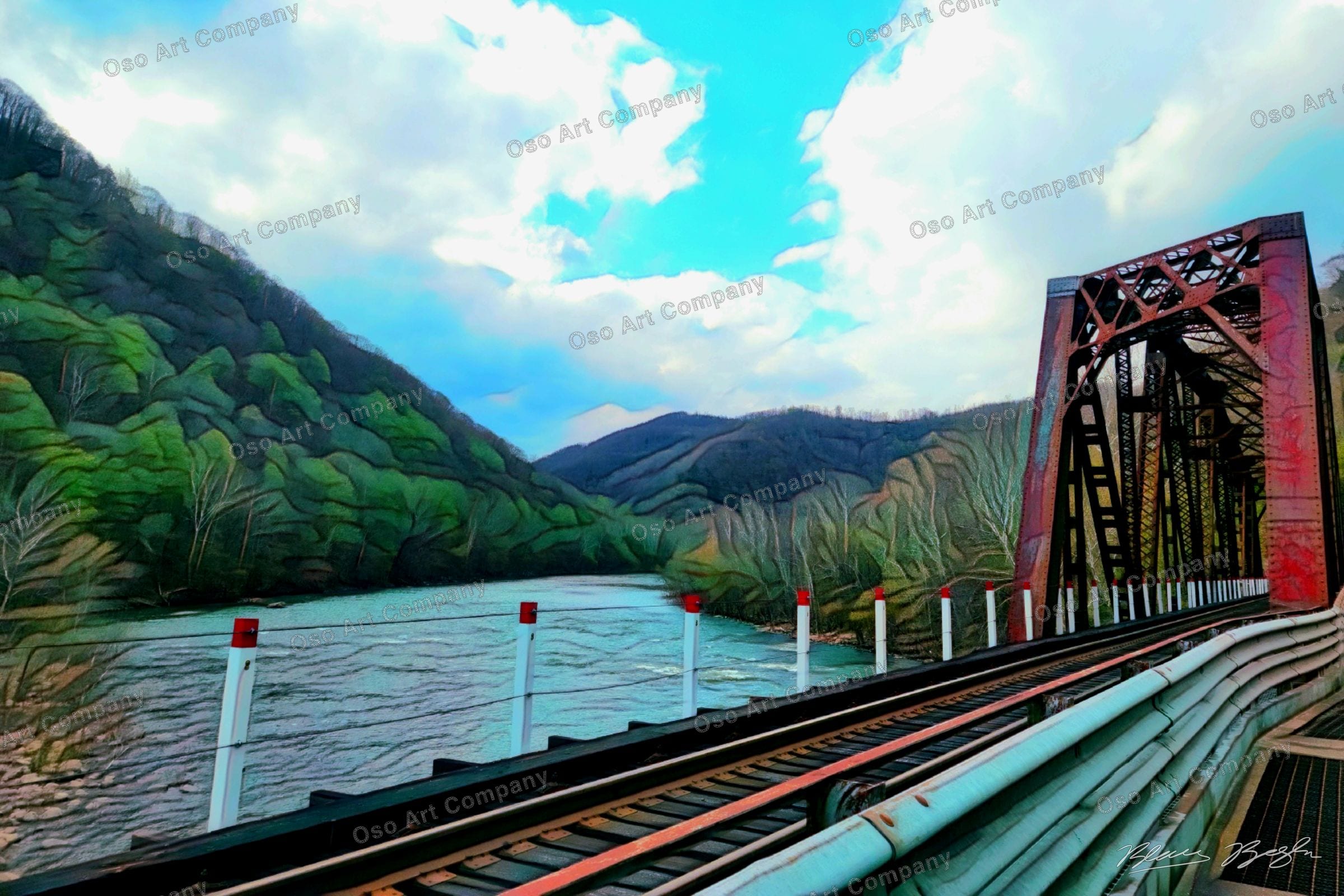 Gorge River Rail Bridge Illustration