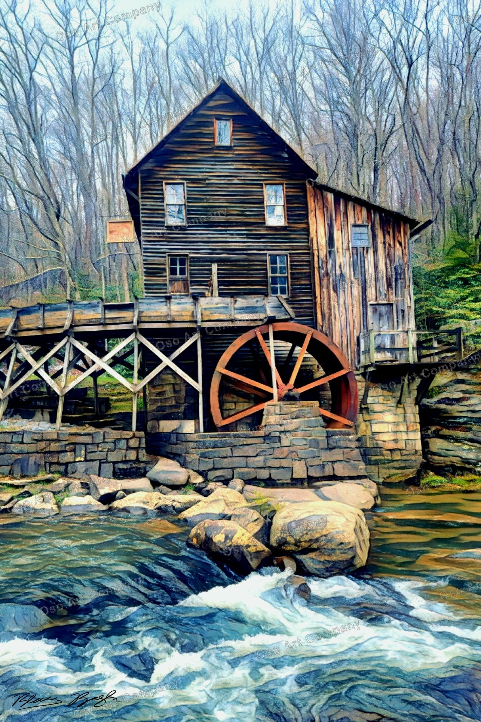 West Virgina Water Mill Illustration