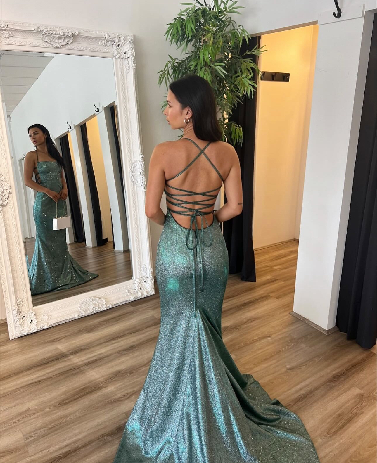 Gossip Gossip Gowns Angela Gown in Sparkle Sage