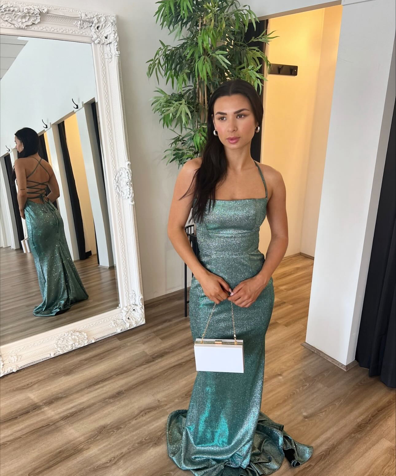 Gossip Gossip Gowns Angela Gown in Sparkle Sage 3