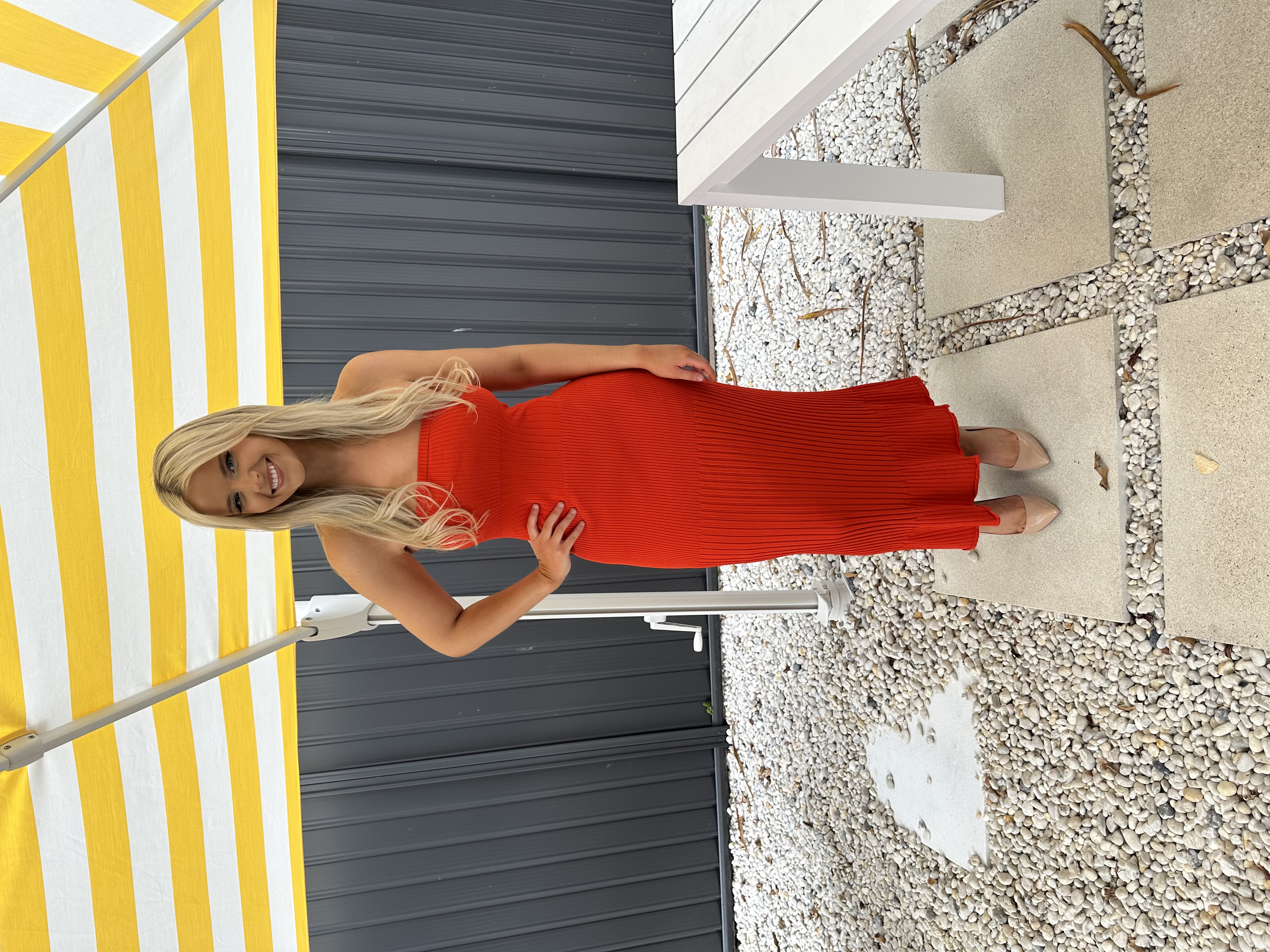 Kookai Serah Strapless Dress in Red/Orange