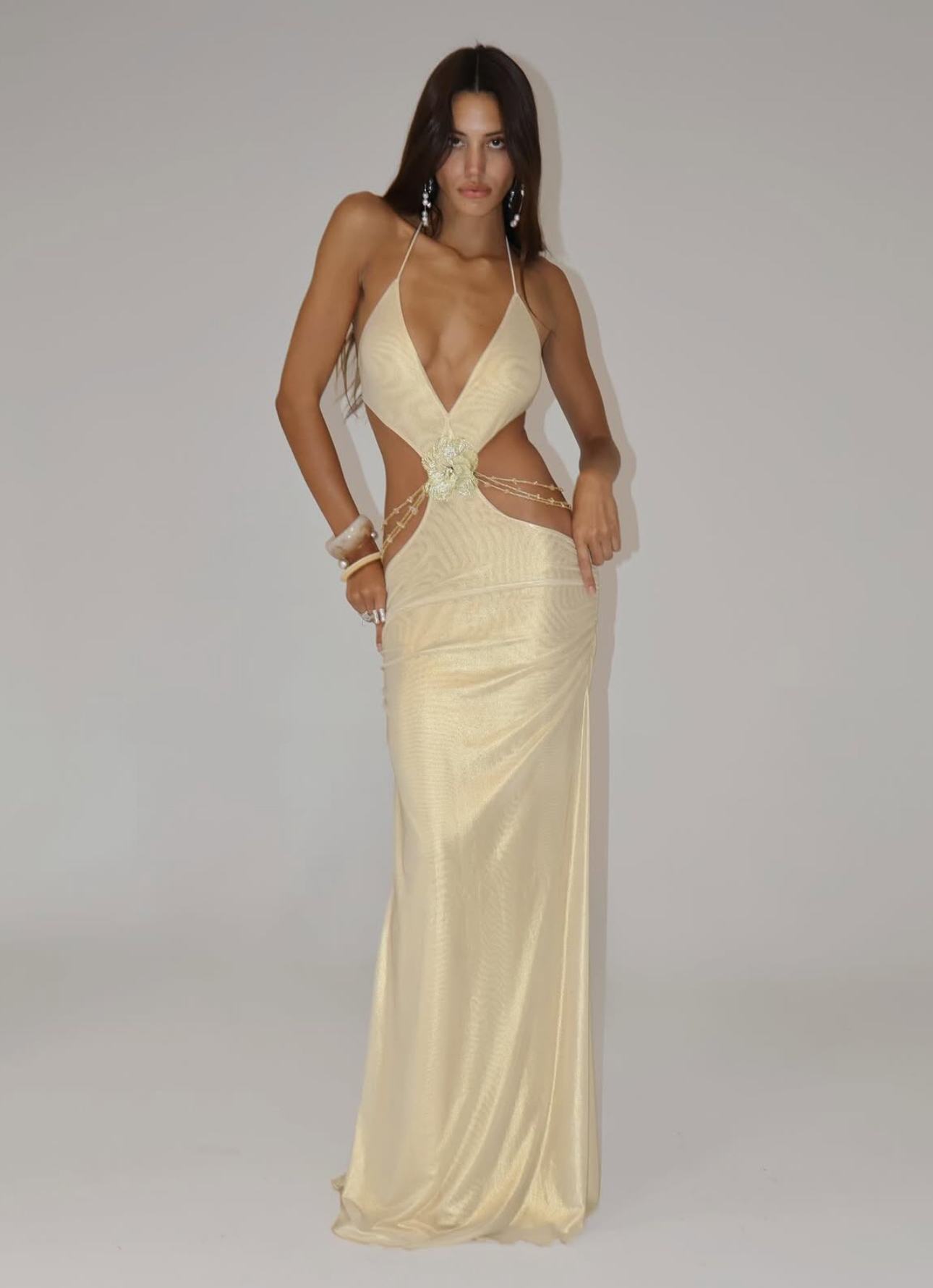 Jaded London Vida dress in gold