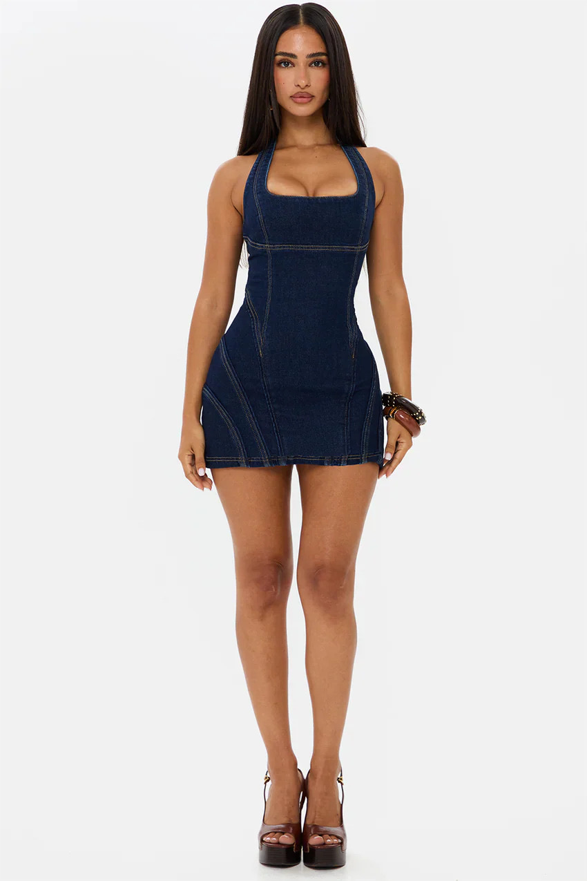 Curve denim halter kneck