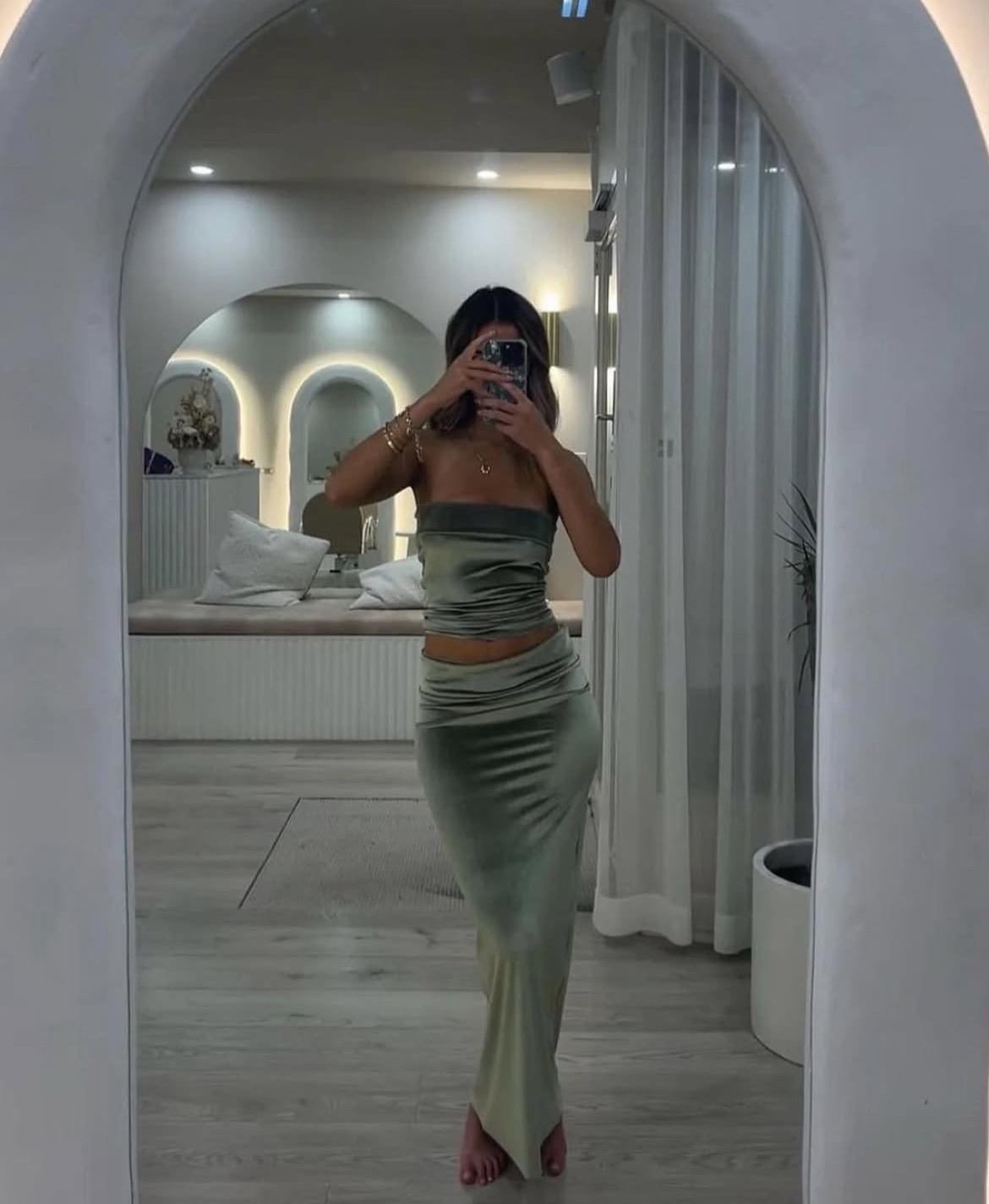 The Camryn Top and Martini Maxi Skirt in Olive