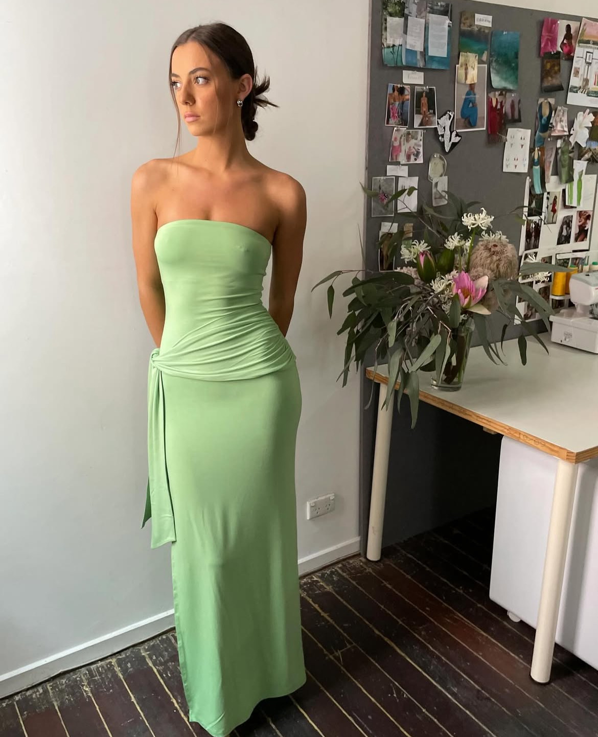 The Draped Strapless Bamboo Maxi Dress