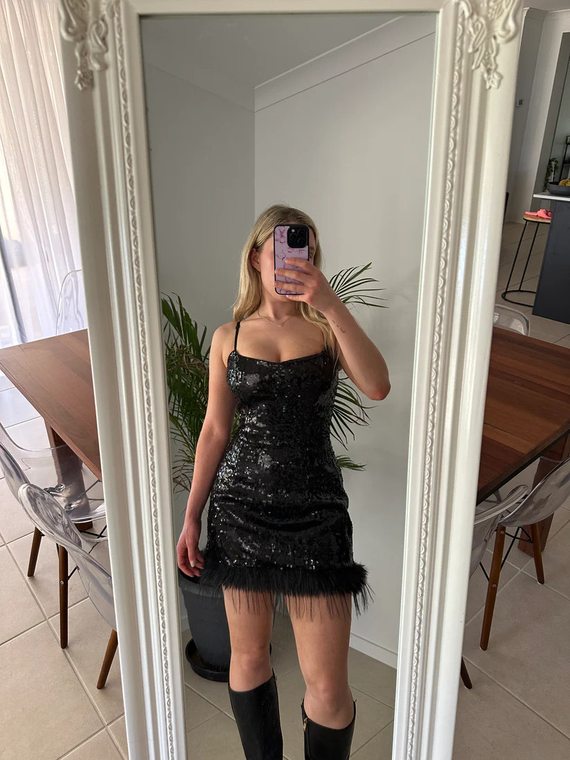 Faux Fur Mini Dress in Black 3