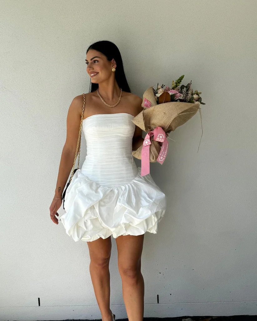 Violette Bubble Hem Mini Dress in Ivory