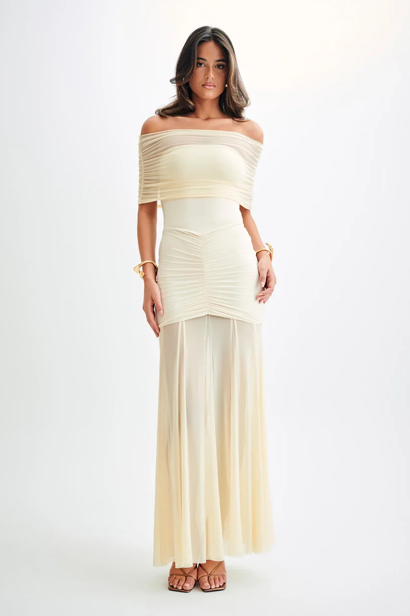 Mesh Off Shoulder Maxi Dress - Ivory 2