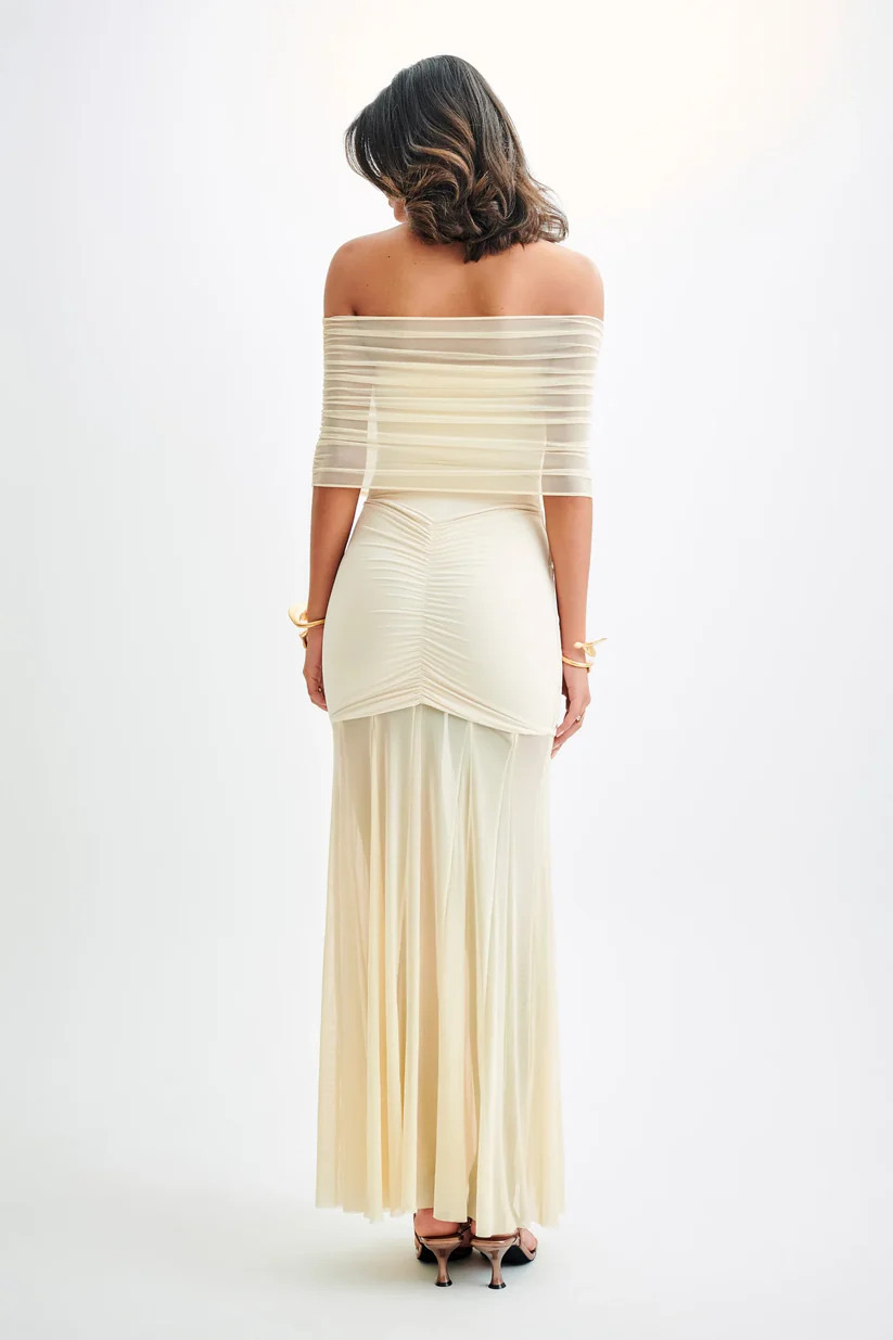 Mesh Off Shoulder Maxi Dress - Ivory 3