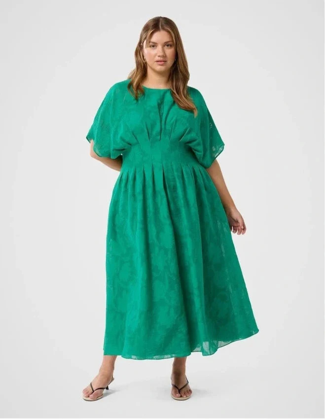 Eve Curve Jacquard Seam Midi Dress Green