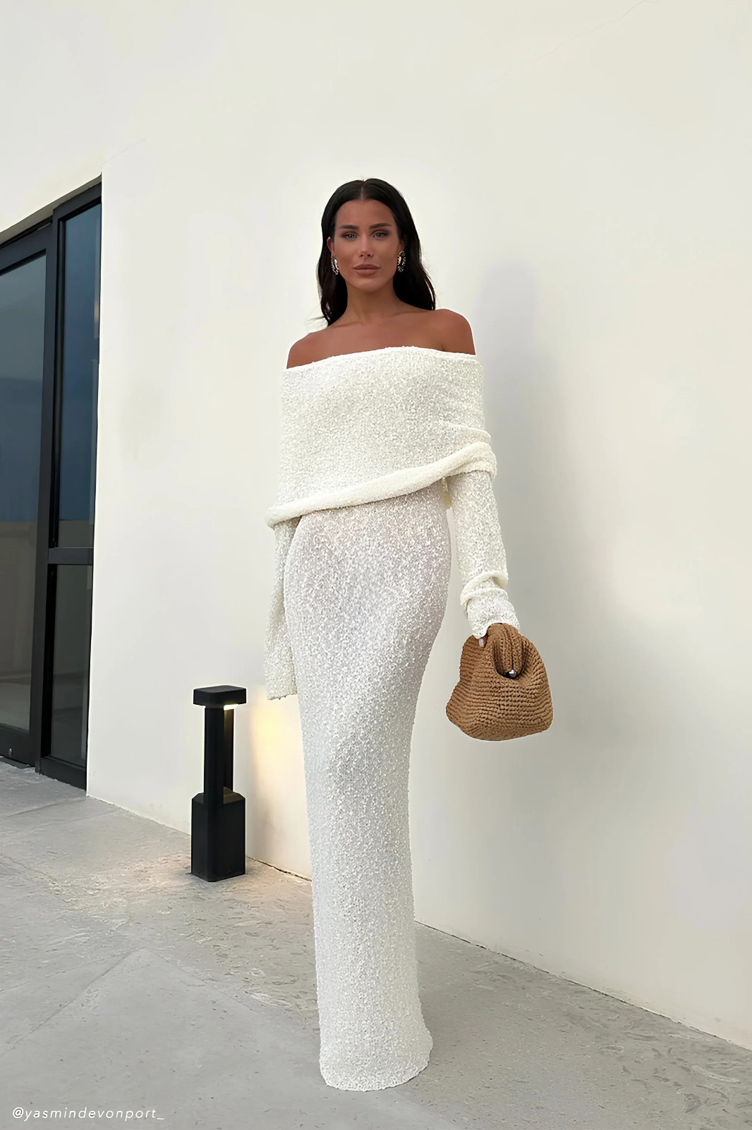 Marisol Off Shoulder Boucle Maxi Dress Ivory